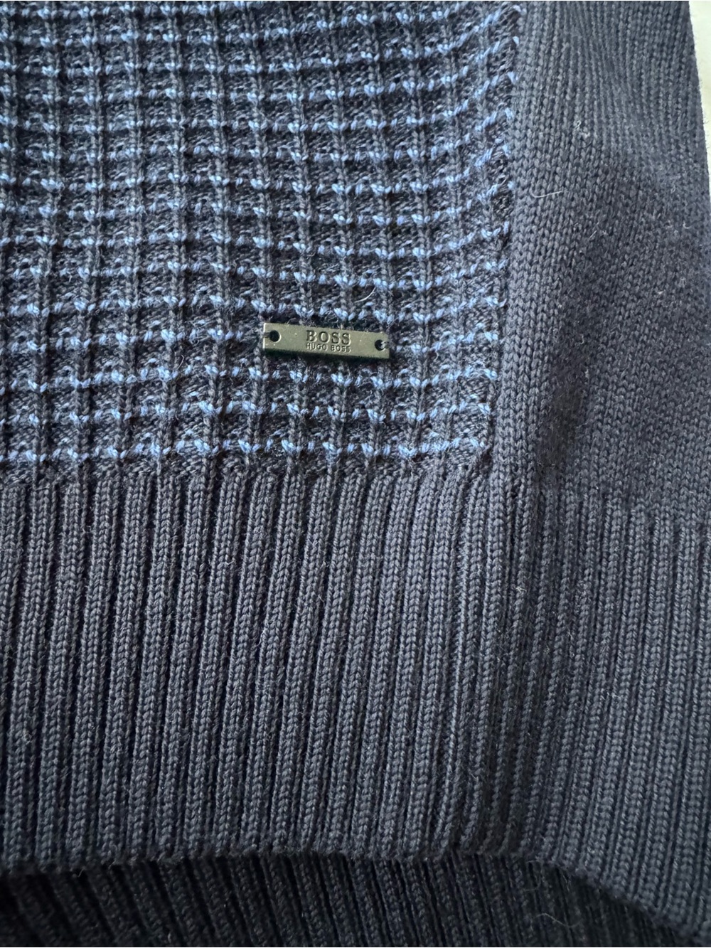 BOSS By Hugo Boss Men's Navy Full-Zip Merino Wool Regular Fit Light Sweater - Picture 4 of 8